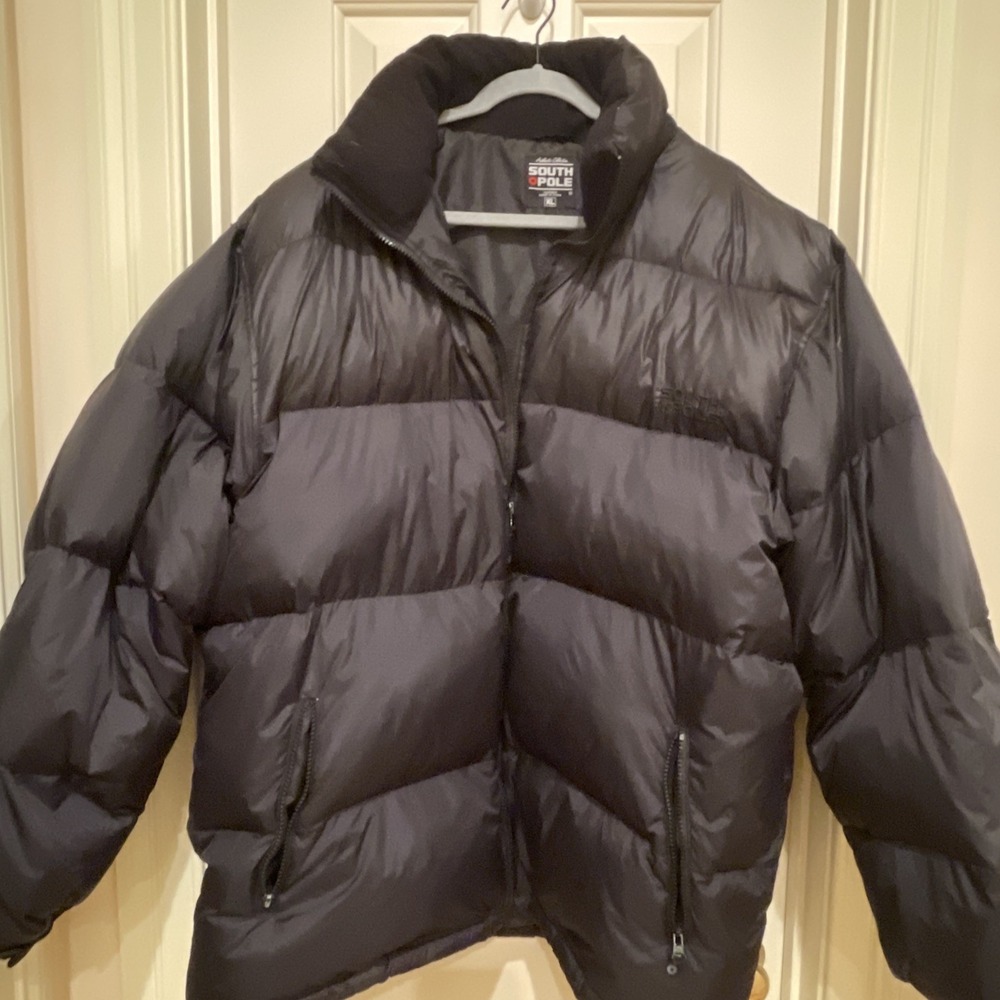 Southpole Puffer Jacket Mens XL Black Quilted Fleece Lined Streetwear Down Fill